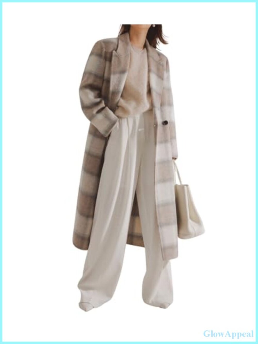 Wool Blend Plaid Double Breasted Pea Coat with Pockets